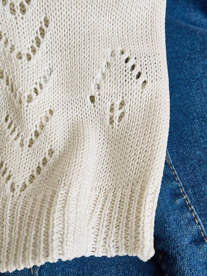 EMERY ROSE Women's Vacation Casual Solid Color Hollow Out Knit Top