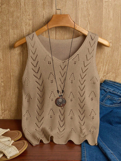 EMERY ROSE Women's Vacation Casual Solid Color Hollow Out Knit Top