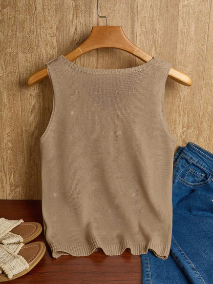 EMERY ROSE Women's Vacation Casual Solid Color Hollow Out Knit Top