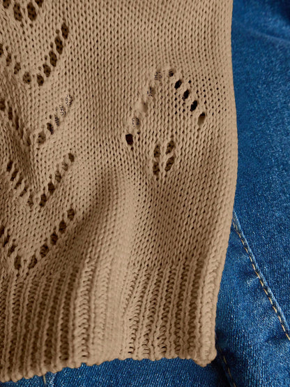 EMERY ROSE Women's Vacation Casual Solid Color Hollow Out Knit Top