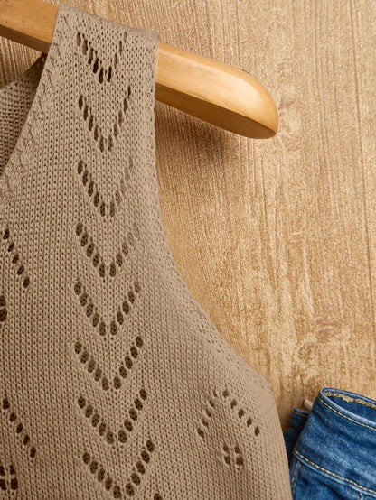 EMERY ROSE Women's Vacation Casual Solid Color Hollow Out Knit Top