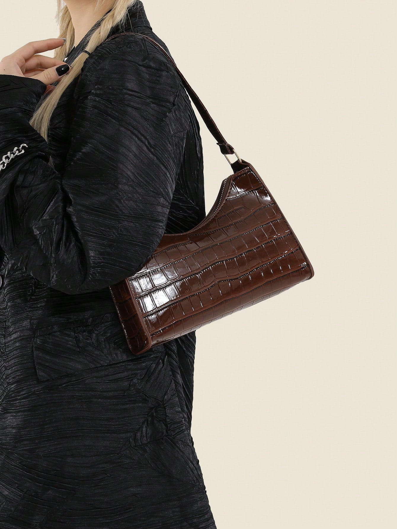 Crocodile Embossed Shoulder Bag, Animal Print Women Bag