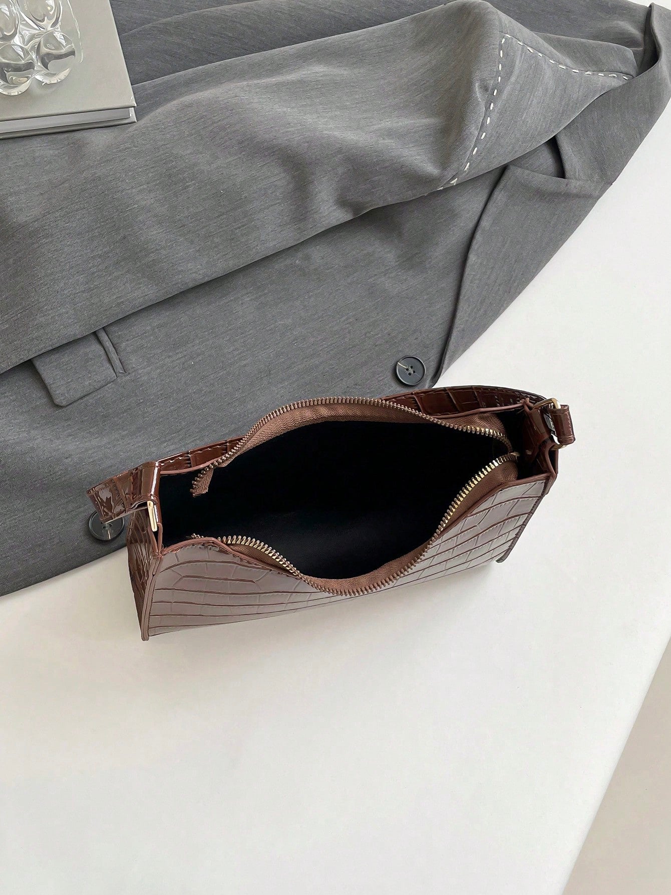 Crocodile Embossed Shoulder Bag, Animal Print Women Bag