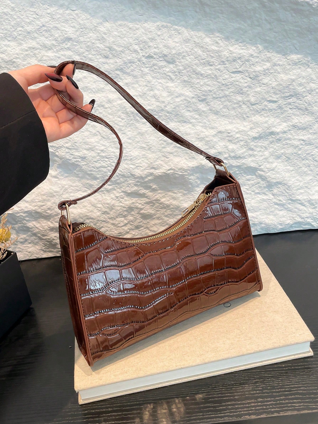 Crocodile Embossed Shoulder Bag, Animal Print Women Bag