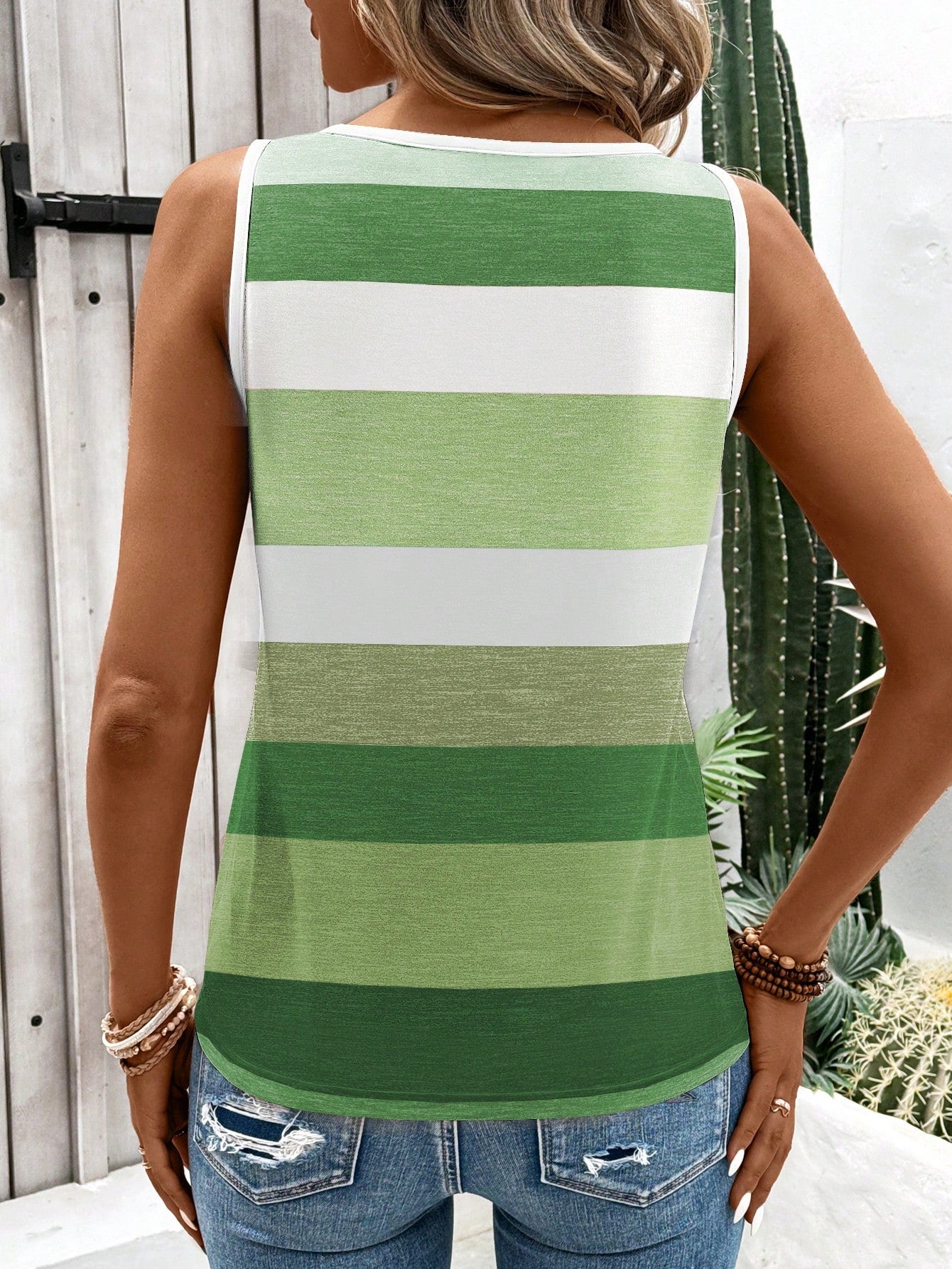 EMERY ROSE Women's Fashion Casual Striped Print O-Ring Sleeveless Tank Top