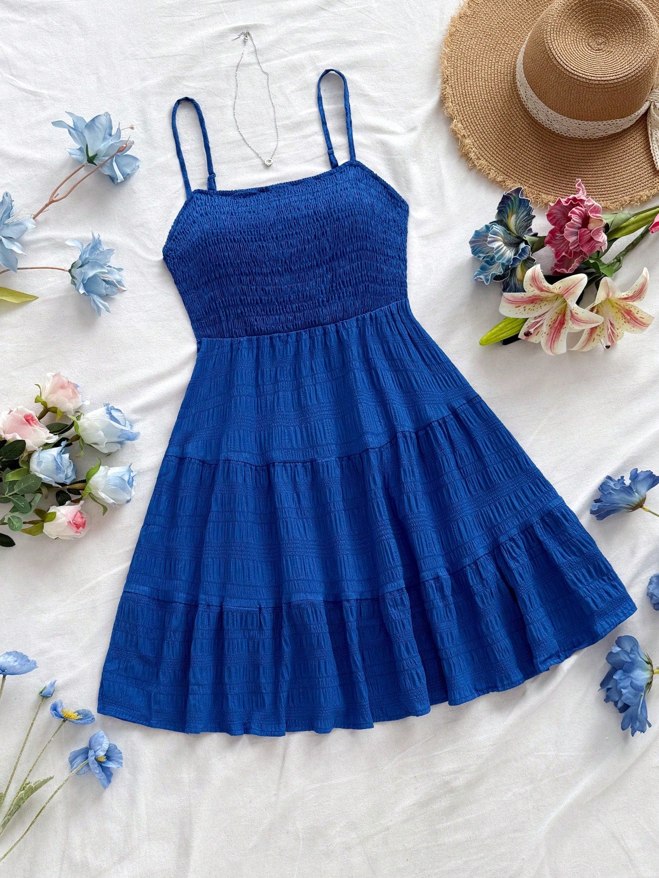 Soleia WYWH Women Spring Break Solid Ruffle Hem Cami Blue Dress,Summer Dresses For Women