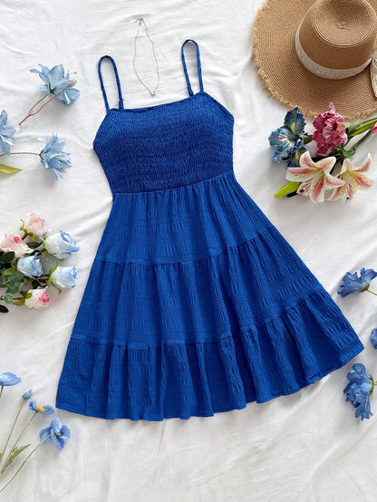 Soleia WYWH Women Spring Break Solid Ruffle Hem Cami Blue Dress,Summer Dresses For Women