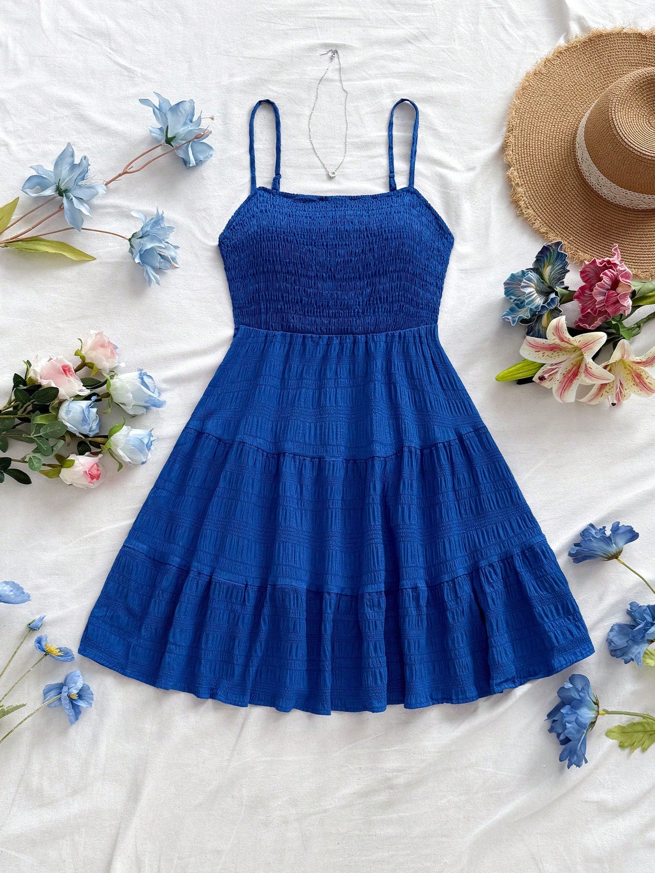 Soleia WYWH Women Spring Break Solid Ruffle Hem Cami Blue Dress,Summer Dresses For Women