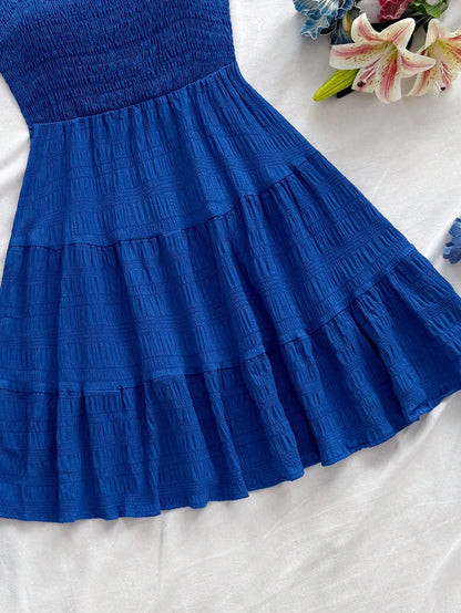 Soleia WYWH Women Spring Break Solid Ruffle Hem Cami Blue Dress,Summer Dresses For Women