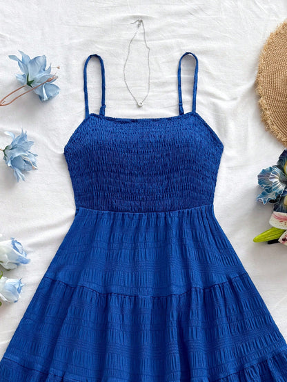 Soleia WYWH Women Spring Break Solid Ruffle Hem Cami Blue Dress,Summer Dresses For Women