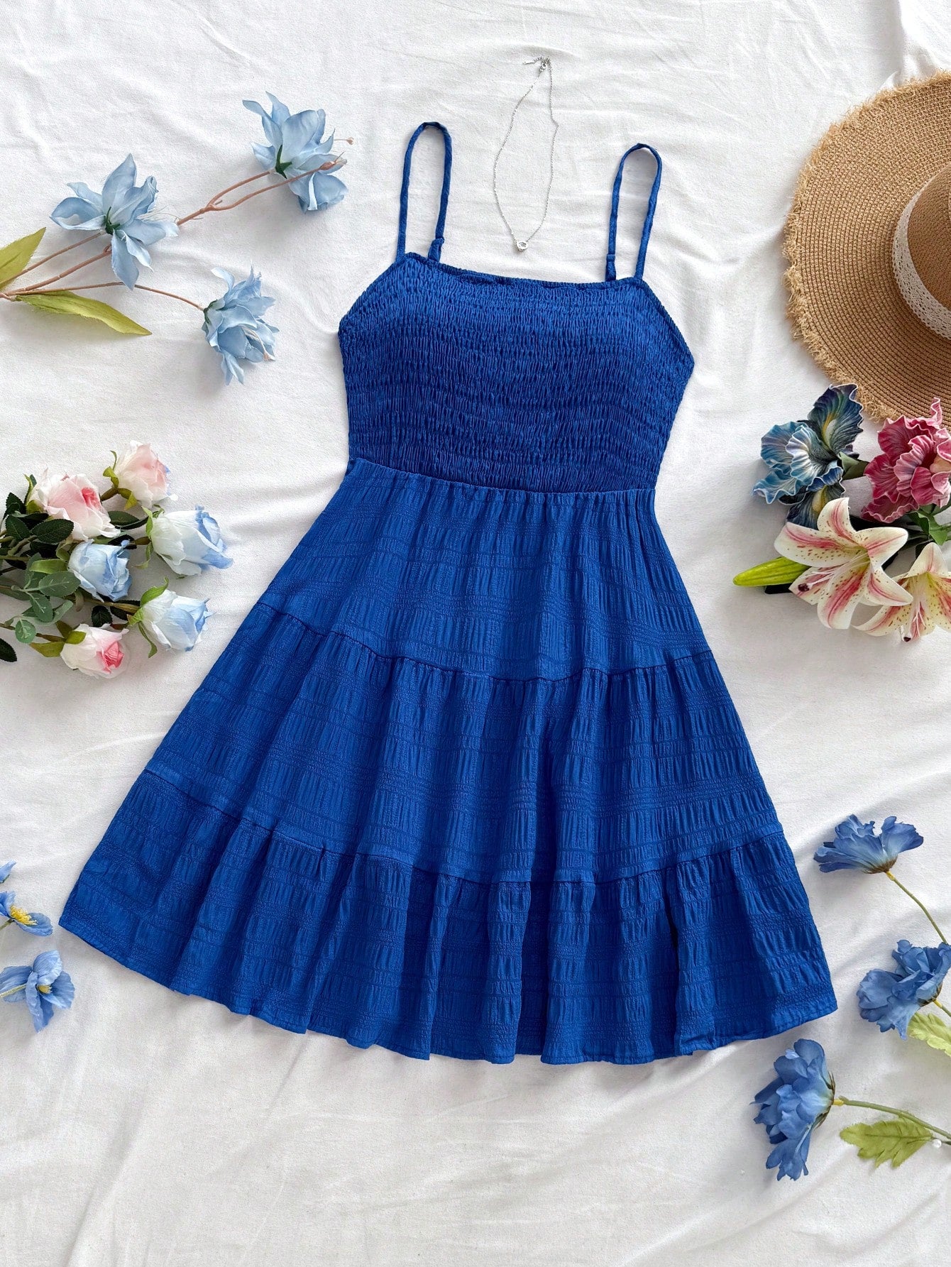 Soleia WYWH Women Spring Break Solid Ruffle Hem Cami Blue Dress,Summer Dresses For Women