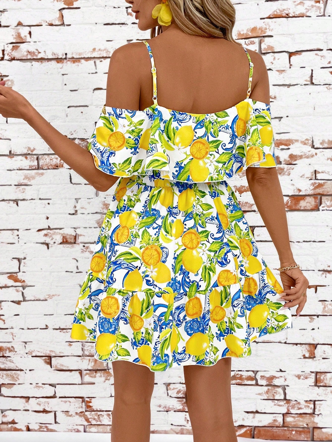 SHEIN Clasi Romantic Flower And Plant Printed Off-The-Shoulder Ruffle Strap Vacation Summer Dress Dresses Graduation,Summer Dresses For Women