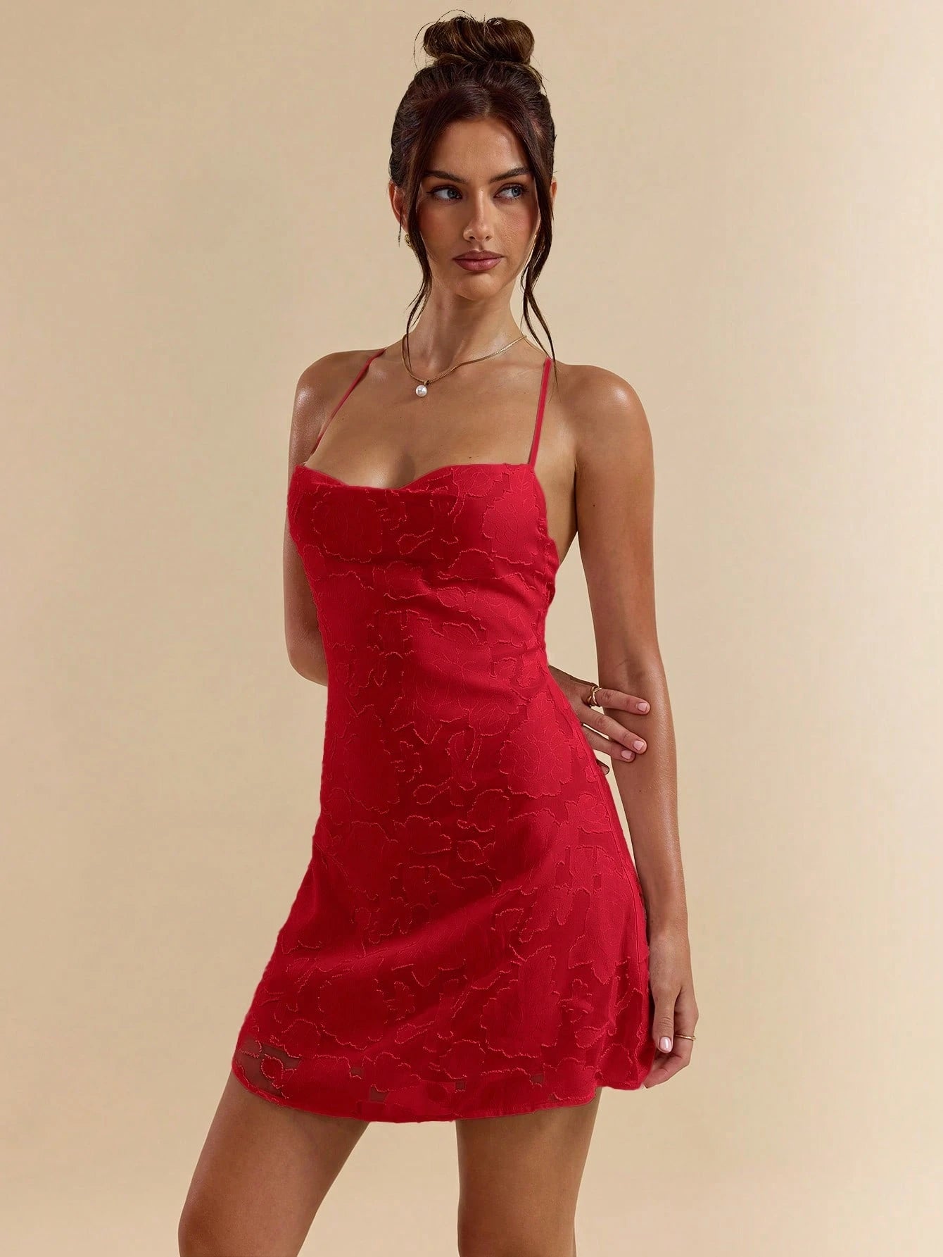 SHEIN BAE Spring/Summer Solid Pink Bodycon Low Back Tie Strap Textured A-Line Super Short Mini Dress For Women,Bohemian Clothes,Bodycon Dress