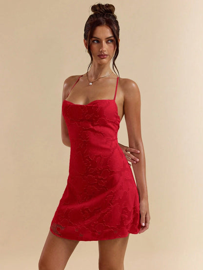 SHEIN BAE Spring/Summer Solid Pink Bodycon Low Back Tie Strap Textured A-Line Super Short Mini Dress For Women,Bohemian Clothes,Bodycon Dress