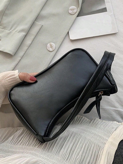 Solid Color Mini Underarm Shoulder Bag, PU Leather Small Bag, Simple Casual Versatile Handbag, Large Capacity Zipper French Baguette Bag, Suitable For Outing, Date, Shopping, Coin Purse, Phone Bag
