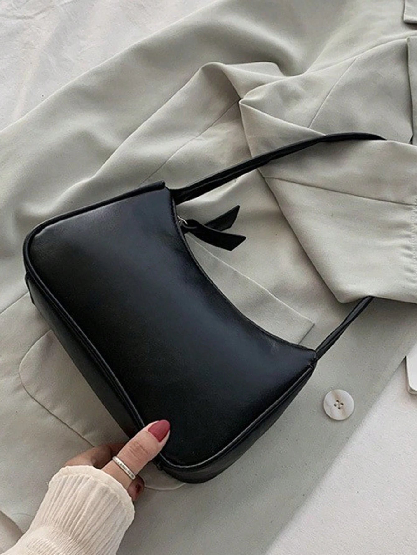Solid Color Mini Underarm Shoulder Bag, PU Leather Small Bag, Simple Casual Versatile Handbag, Large Capacity Zipper French Baguette Bag, Suitable For Outing, Date, Shopping, Coin Purse, Phone Bag