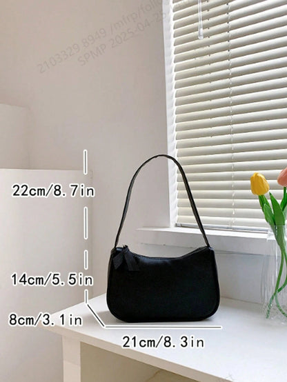 Solid Color Mini Underarm Shoulder Bag, PU Leather Small Bag, Simple Casual Versatile Handbag, Large Capacity Zipper French Baguette Bag, Suitable For Outing, Date, Shopping, Coin Purse, Phone Bag