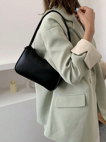 Solid Color Mini Underarm Shoulder Bag, PU Leather Small Bag, Simple Casual Versatile Handbag, Large Capacity Zipper French Baguette Bag, Suitable For Outing, Date, Shopping, Coin Purse, Phone Bag