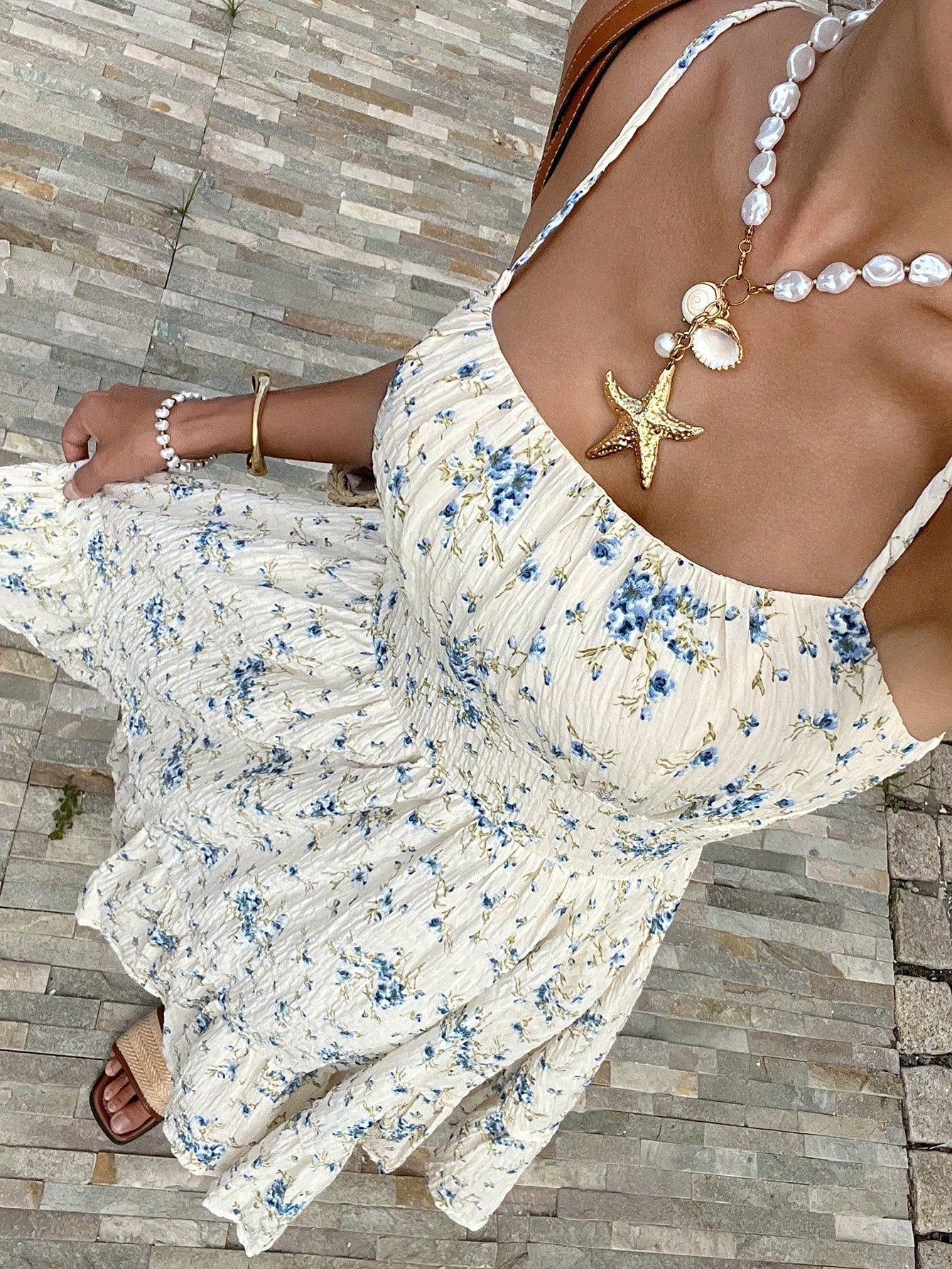 Serisse Women's Summer Holiday Ditsy Floral Print Ruffle Hem Spaghetti Strap Beach Dress,Bohemian Clothes