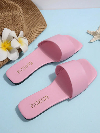 Women's Leather Flat Slide Sandals, Black Lightweight Soft Bottom Low Heel Slip-On Mule Sandals For Summer Casual Wear