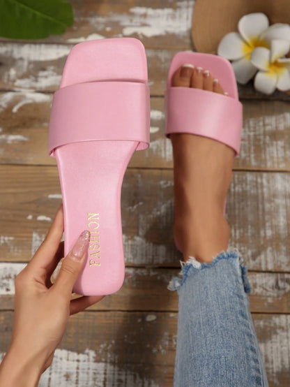 Women's Leather Flat Slide Sandals, Black Lightweight Soft Bottom Low Heel Slip-On Mule Sandals For Summer Casual Wear