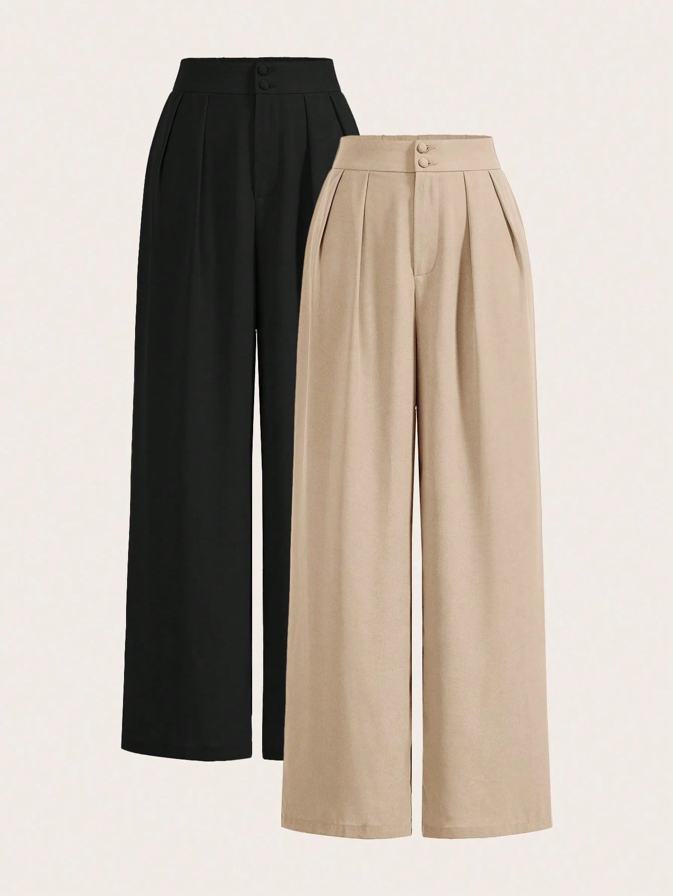 Poéselle Summer High-Waisted Pants Multi-Piece Set, Wide Leg Pants High Waist Fold Pleated Wide Leg Pants, Pants, Loose Fit, Long Pants