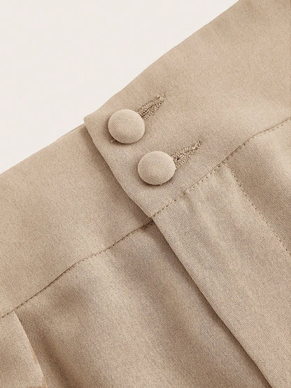 Poéselle Summer High-Waisted Pants Multi-Piece Set, Wide Leg Pants High Waist Fold Pleated Wide Leg Pants, Pants, Loose Fit, Long Pants