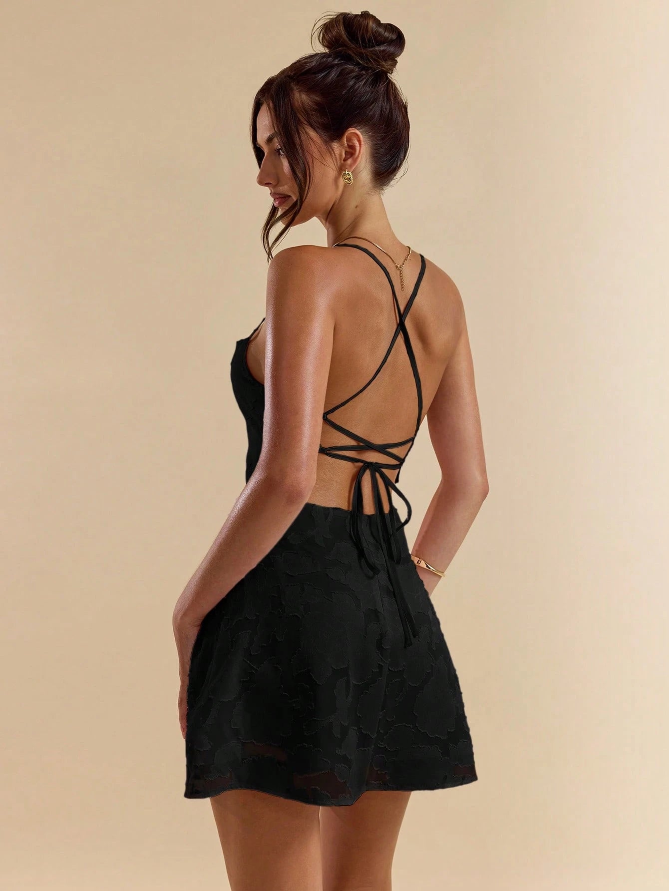 SHEIN BAE Spring/Summer Solid Pink Bodycon Low Back Tie Strap Textured A-Line Super Short Mini Dress For Women,Bohemian Clothes,Bodycon Dress