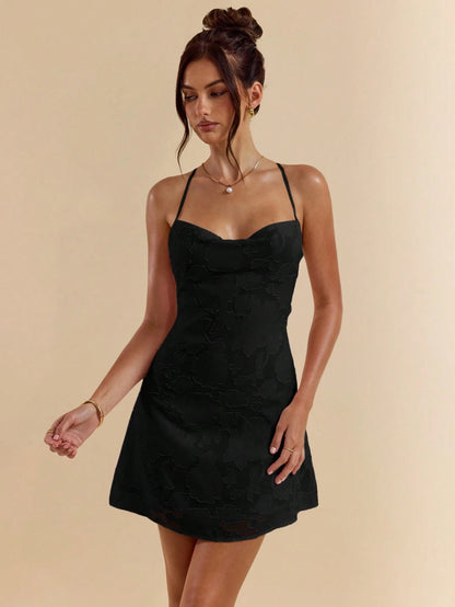 SHEIN BAE Spring/Summer Solid Pink Bodycon Low Back Tie Strap Textured A-Line Super Short Mini Dress For Women,Bohemian Clothes,Bodycon Dress