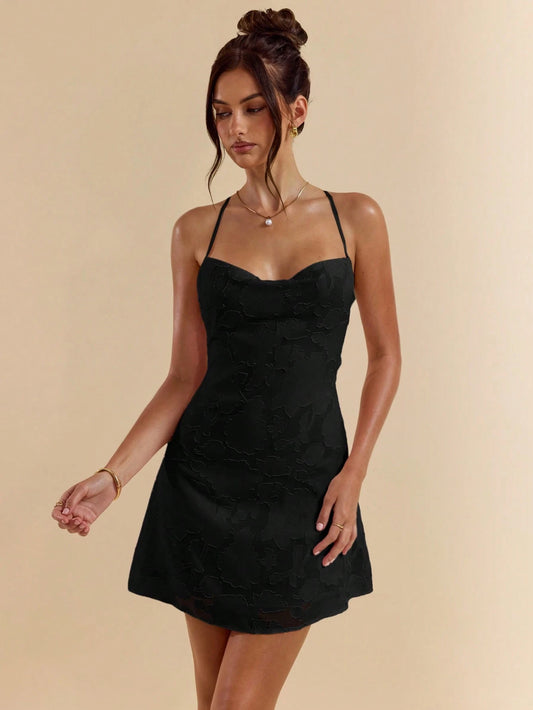 SHEIN BAE Spring/Summer Solid Pink Bodycon Low Back Tie Strap Textured A-Line Super Short Mini Dress For Women,Bohemian Clothes,Bodycon Dress