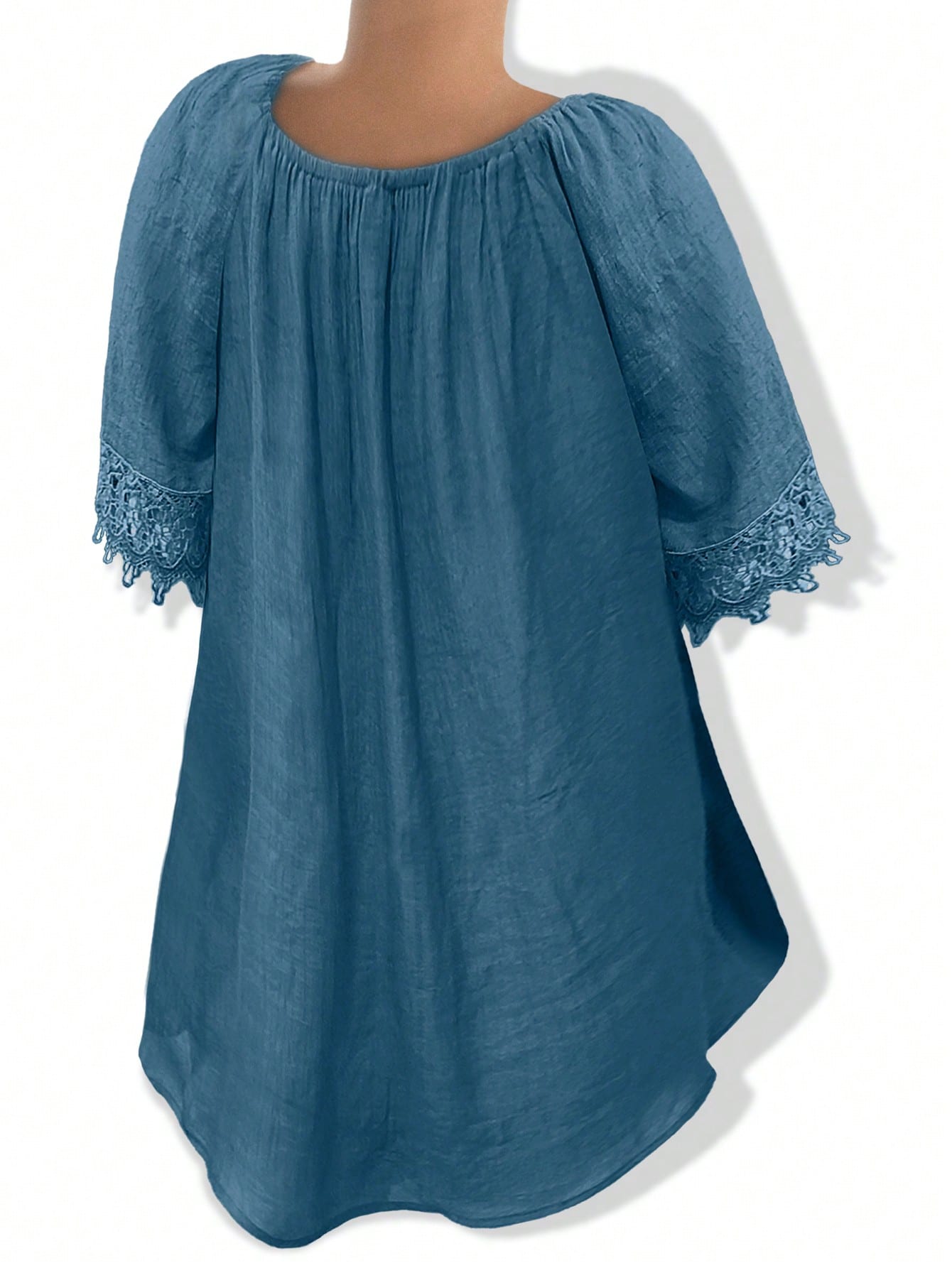 EMERY ROSE Women Plain Short Sleeve Ruffle Detail Casual Blouse, Everyday Wear