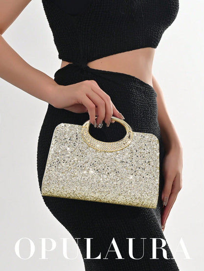 OpulAura Women's Fashion Sparkling Crystal Rhinestone Evening Clutch Bag, Glitzy Luxury Diamond Studded Formal Dress Purse, Suitable For Gala, Party, Birthday, Wedding, As Birthday Gift