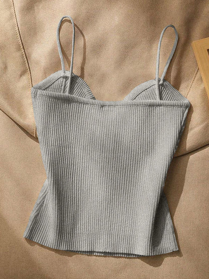 Women Metallic Decor Form-Fitting Camisole Knit Top