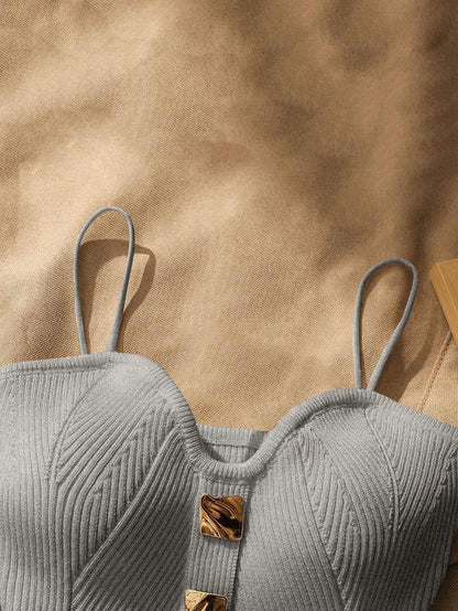 Women Metallic Decor Form-Fitting Camisole Knit Top