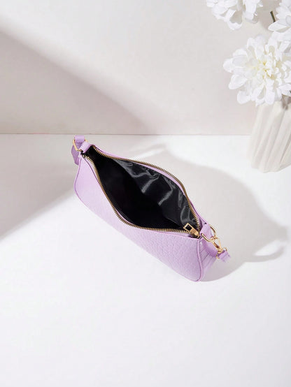 Women's Fashion Solid Color Crocodile Pattern Baguette Shoulder Bag
