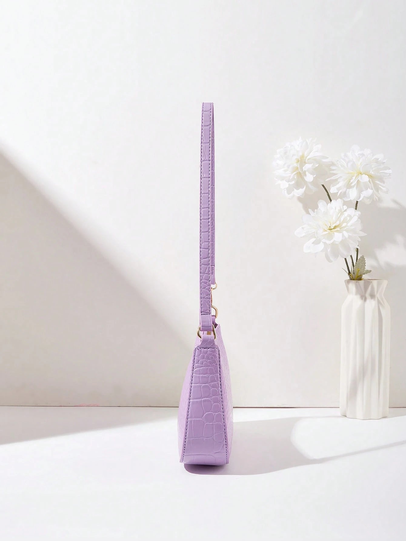 Women's Fashion Solid Color Crocodile Pattern Baguette Shoulder Bag