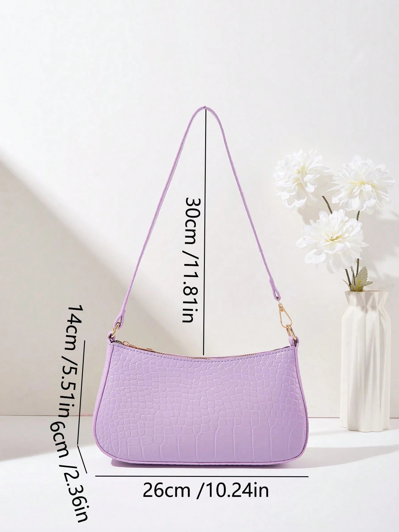 Women's Fashion Solid Color Crocodile Pattern Baguette Shoulder Bag