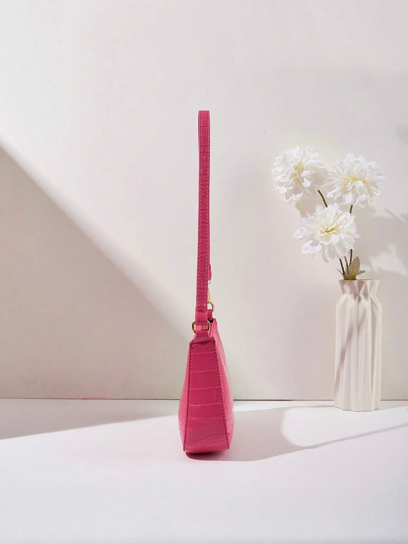 Women's Fashion Solid Color Crocodile Pattern Baguette Shoulder Bag