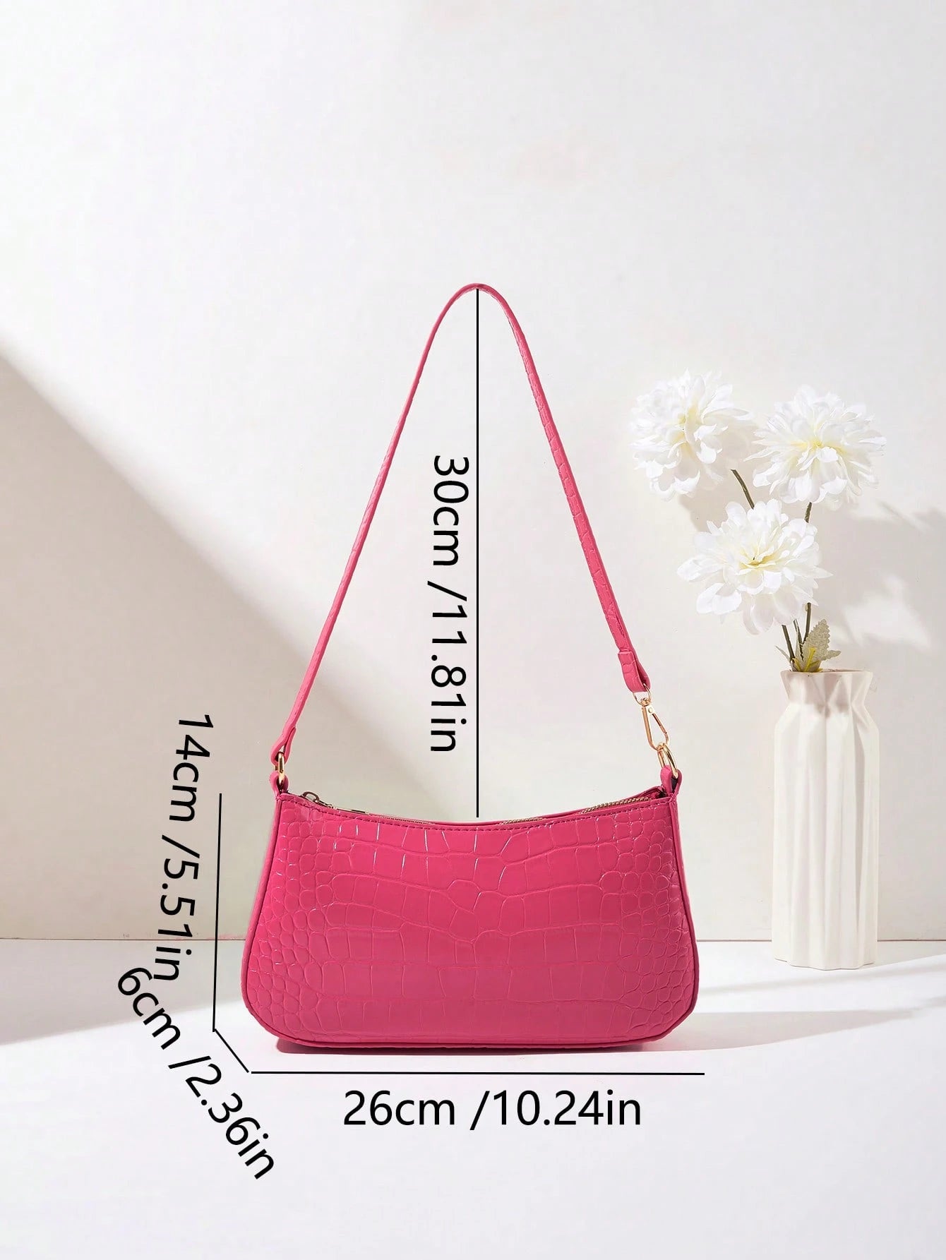 Women's Fashion Solid Color Crocodile Pattern Baguette Shoulder Bag