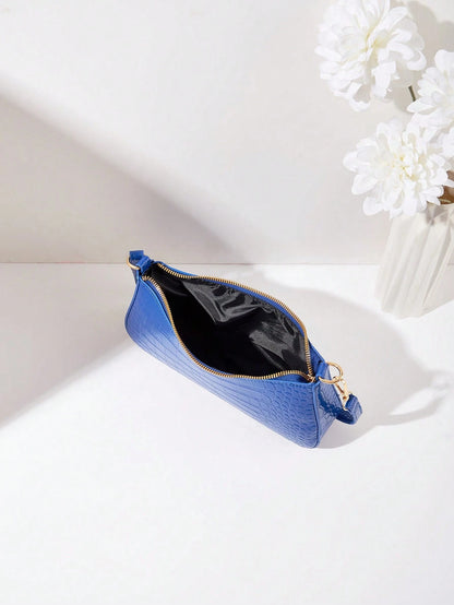 Women's Fashion Solid Color Crocodile Pattern Baguette Shoulder Bag