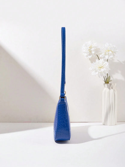 Women's Fashion Solid Color Crocodile Pattern Baguette Shoulder Bag