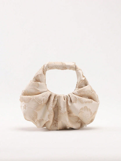 2024 Spring New Arrival Women Handbag, One Piece Of Solid Color Pearl Glossy PU Cloud Bag, Fashionable And Concise Stitching Design With Elegant Elegant For Lady, Foldable And Wrinkled Bag Style.