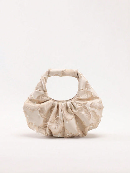 2024 Spring New Arrival Women Handbag, One Piece Of Solid Color Pearl Glossy PU Cloud Bag, Fashionable And Concise Stitching Design With Elegant Elegant For Lady, Foldable And Wrinkled Bag Style.