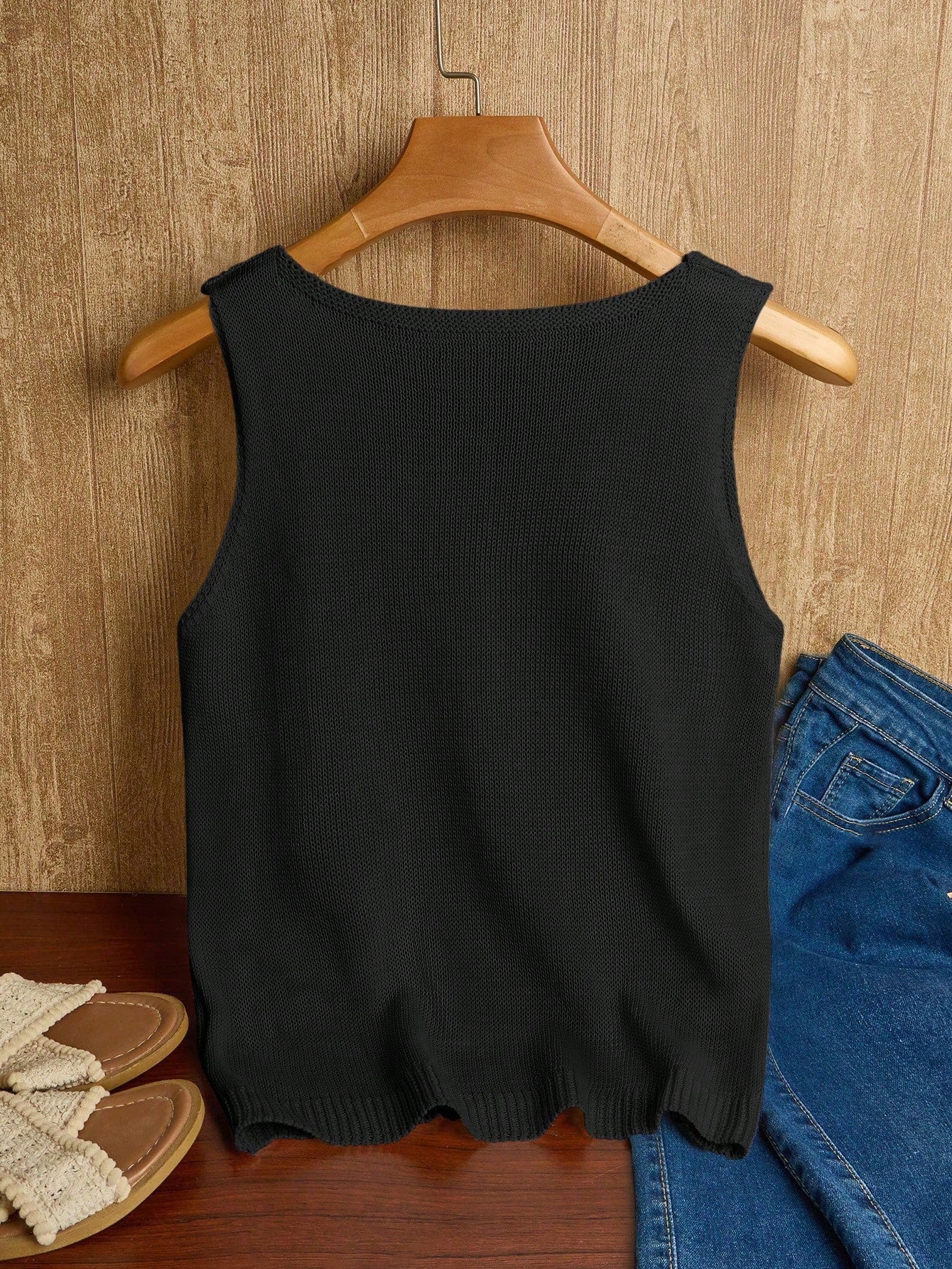 EMERY ROSE Women's Vacation Casual Solid Color Hollow Out Knit Top