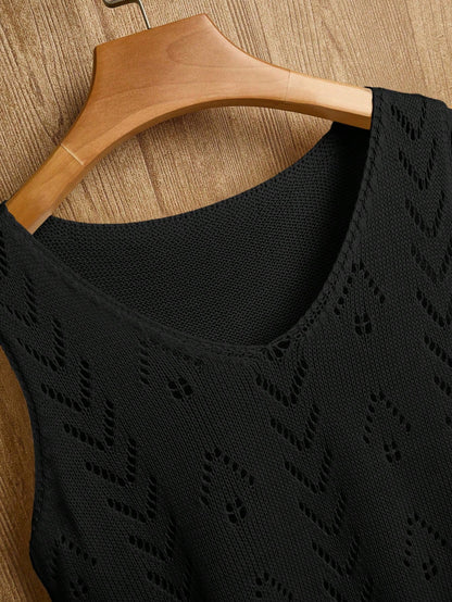 EMERY ROSE Women's Vacation Casual Solid Color Hollow Out Knit Top