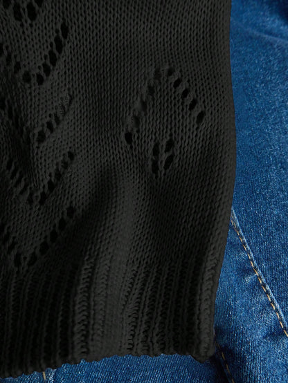 EMERY ROSE Women's Vacation Casual Solid Color Hollow Out Knit Top