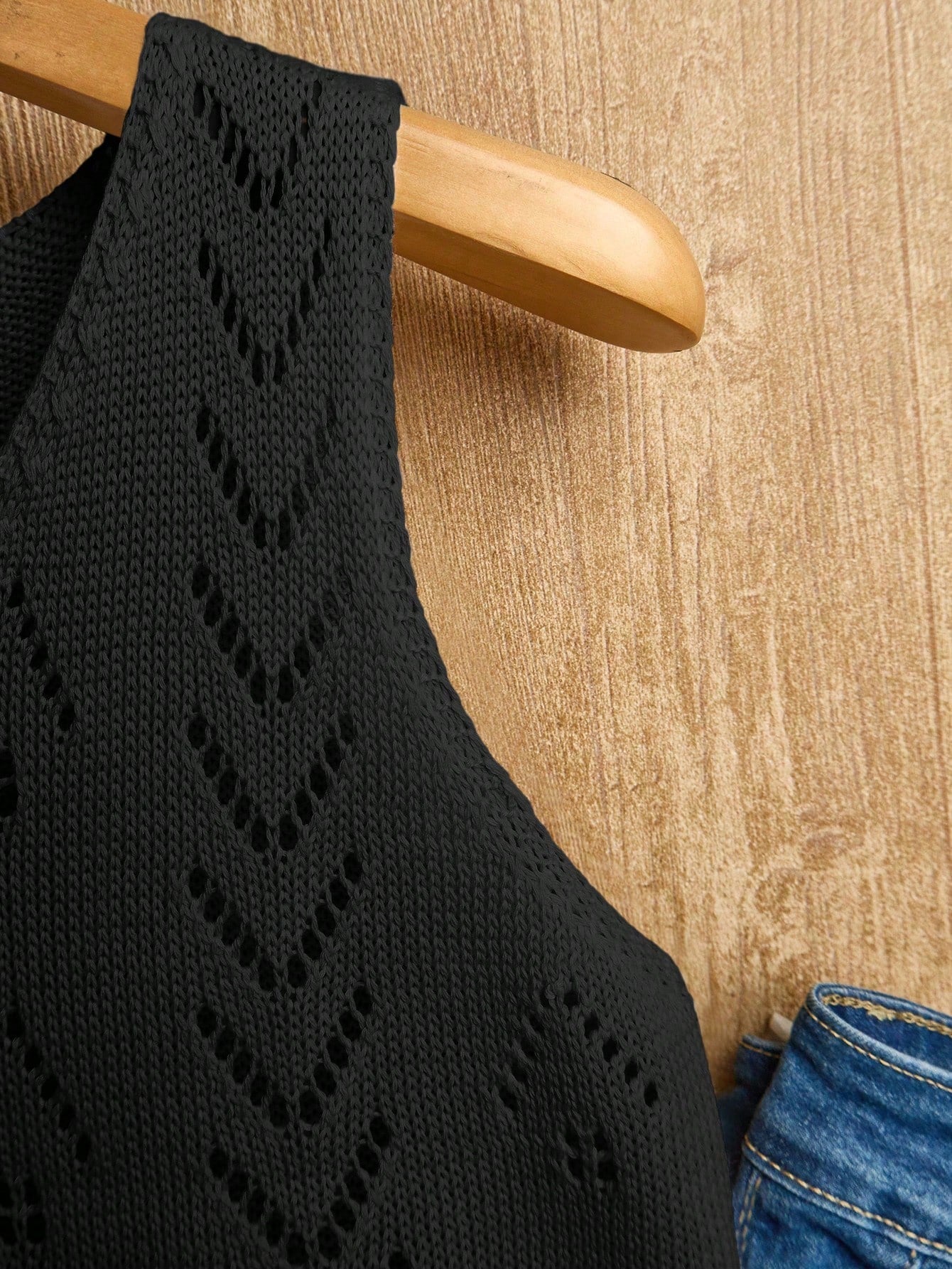 EMERY ROSE Women's Vacation Casual Solid Color Hollow Out Knit Top