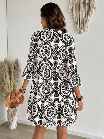 EMERY ROSE Women's Floral Print Cutout V-Neck Ruffled Hem Long Sleeve Mini Dress,Summer Dresses For Women