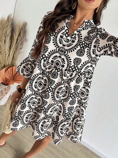 EMERY ROSE Women's Floral Print Cutout V-Neck Ruffled Hem Long Sleeve Mini Dress,Summer Dresses For Women