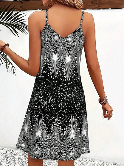 Women's Strappy Summer Dress,Simple Sleeveless Floral Sundress, Beach V-Neck Dress For Summer Clothes,Casual Summer Outfits For Women,Slip Dress Vacation Outfits Women